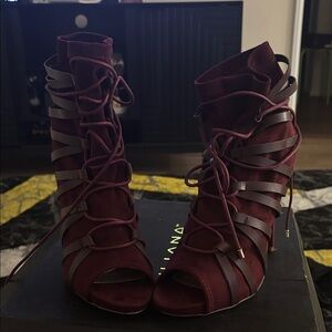 Liliana Burgundy Lace-Up Heels